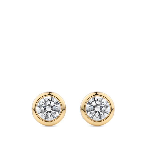 0.50 Carat Bezel Set Diamond Stud Earrings in 18ct Yellow Gold Hardy Brothers Jewellers