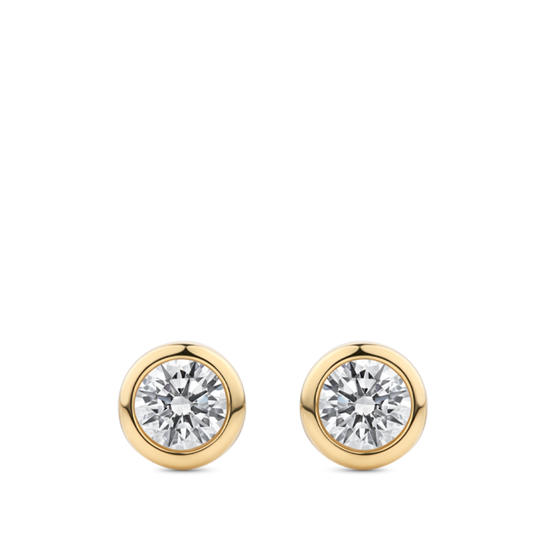 0.50 Carat Bezel Set Diamond Stud Earrings in 18ct Yellow Gold Hardy Brothers Jewellers