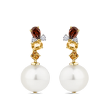 Citrine Diamond and Australian South Sea Pearl Drop Earrings in 18ct Yellow Gold Hardy Brothers Jewellers