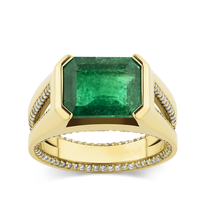 4.39 Carat Emerald and Diamond Signet Ring in 18ct Yellow Gold Hardy Brothers Jewellers