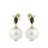 Tourmaline Peridot Diamond and Australian South Sea Pearl Drop Earrings in 18ct Yellow Gold Hardy Brothers Jewellers