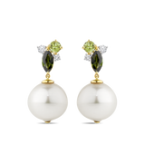 Tourmaline Peridot Diamond and Australian South Sea Pearl Drop Earrings in 18ct Yellow Gold Hardy Brothers Jewellers