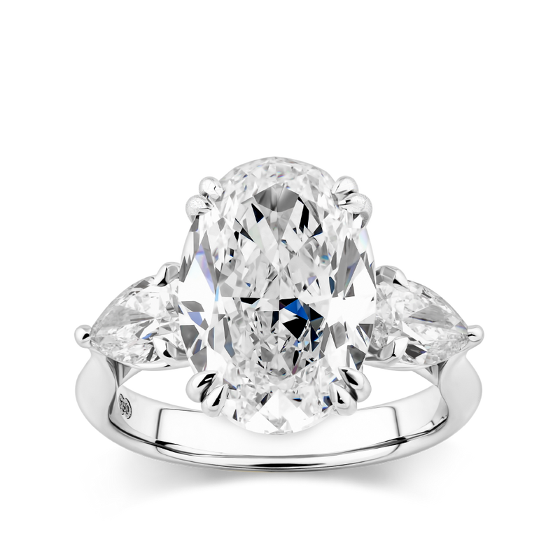 7.00 Carat Oval and Pear Cut Diamond Trilogy Ring in 18ct White Gold Hardy Brothers Jewellers