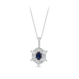 Sapphire and Diamond Halo Pendant in 18ct White Gold Hardy Brothers Jewellers