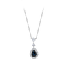 Pear Cut Sapphire and Diamond Halo Pendant in 18ct White Gold Hardy Brothers Jewellers