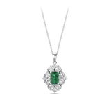 Emerald and Diamond Halo Pendant in 18ct White Gold Hardy Brothers Jewellers