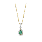 Pear Cut Emerald and Diamond Halo Pendant in 18ct Yellow and White Gold Hardy Brothers Jewellers
