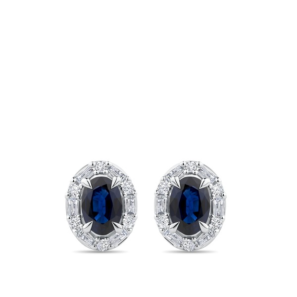 Oval Cut Sapphire and Alternating Diamond Stud Earrings in 18ct White Gold Hardy Brothers Jewellers