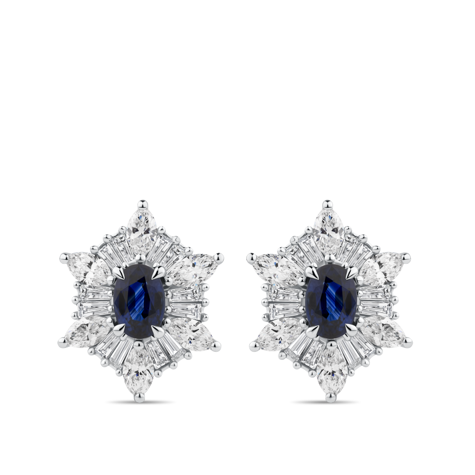 Sapphire and Diamond Halo Earrings in 18ct White Gold Hardy Brothers Jewellers
