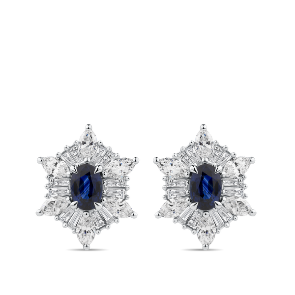 Sapphire and Diamond Halo Earrings in 18ct White Gold Hardy Brothers Jewellers