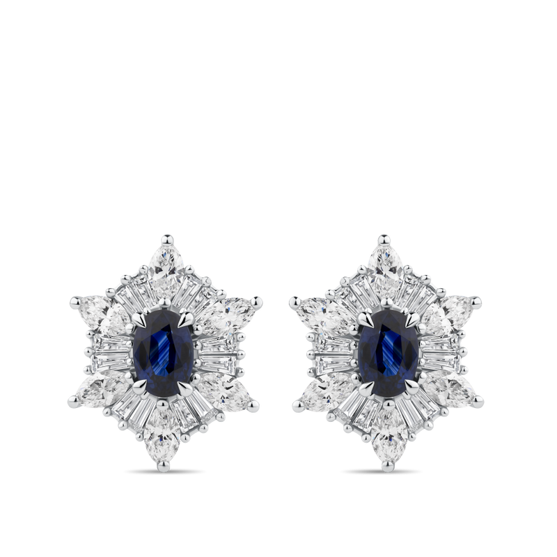Sapphire and Diamond Halo Earrings in 18ct White Gold Hardy Brothers Jewellers