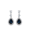 Pear Cut Sapphire and Diamond Halo Drop Earrings in 18ct White Gold Hardy Brothers Jewellers