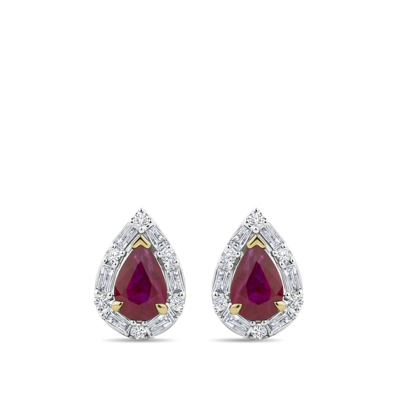 Pear Cut Ruby and Alternating Diamond Stud Earrings in 18ct Yellow and White Gold Hardy Brothers Jewellers 