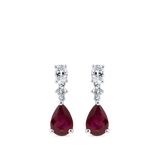 Pear Cut Ruby and Diamond Drop Earrings in 18ct White Gold Hardy Brothers Jewellers