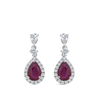 Pear Cut Ruby and Diamond Halo Drop Earrings in 18ct White Gold Hardy Brothers Jewellers