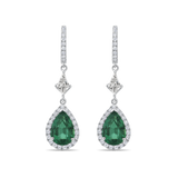Pear Cut Emerald and Diamond Drop Earrings in 18ct White Gold Hardy Brothers Jewellers