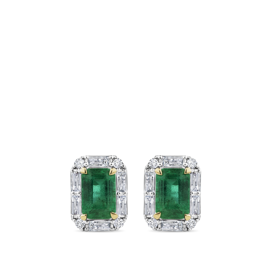 Emerald and Alternating Diamond Stud Earrings in 18ct Yellow and White Gold Hardy Brothers Jewellers