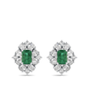 Emerald and Diamond Halo Earrings in 18ct White Gold Hardy Brothers Jewellers