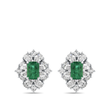 Emerald and Diamond Halo Earrings in 18ct White Gold Hardy Brothers Jewellers