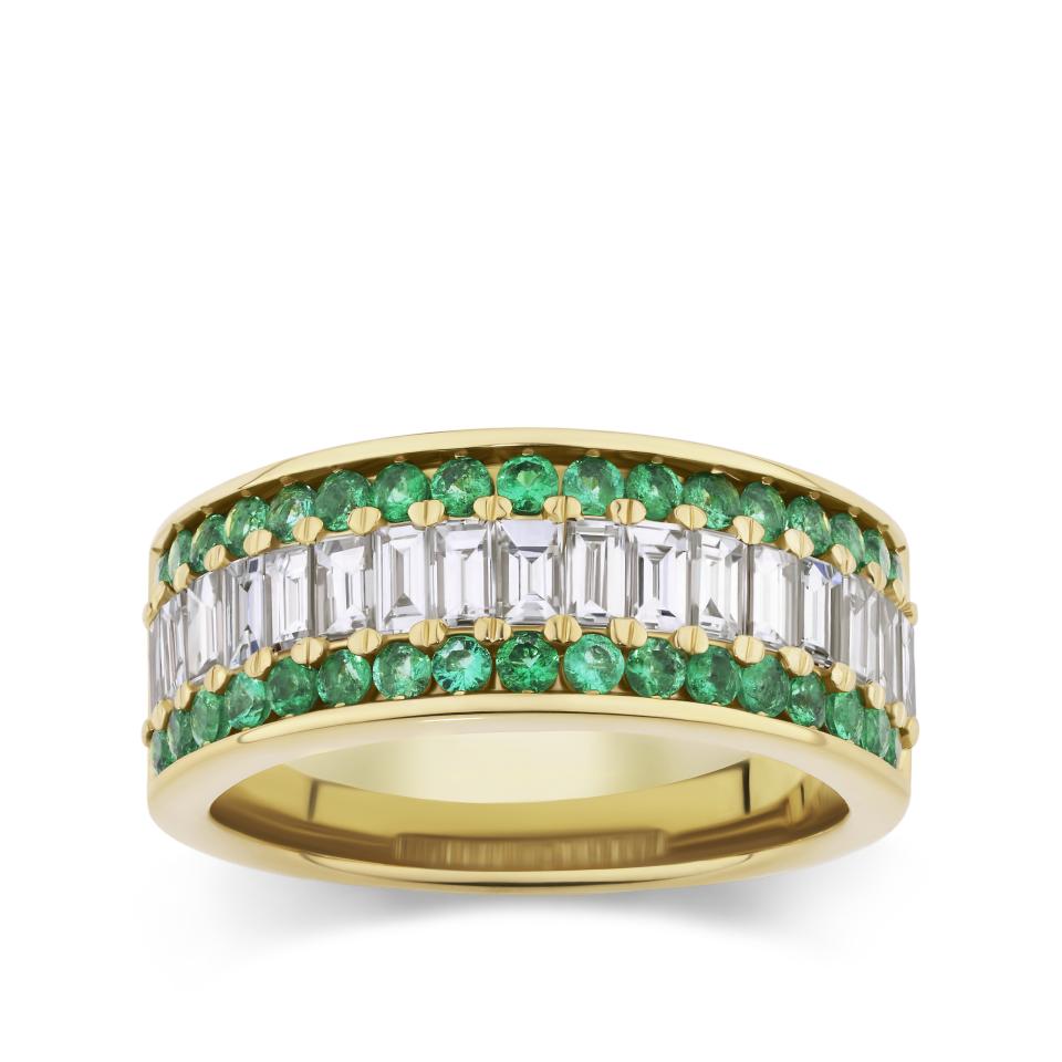 Baguette Statement Emerald and Diamond Ring in 18ct Yellow Gold Hardy Brothers Jewellers