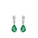 Pear Cut Emerald and Diamond Drop Earrings in 18ct White Gold Hardy Brothers Jewellers