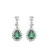 Pear Cut Emerald and Diamond Halo Drop Earrings in 18ct Yellow and White Gold Hardy Brothers Jewellers
