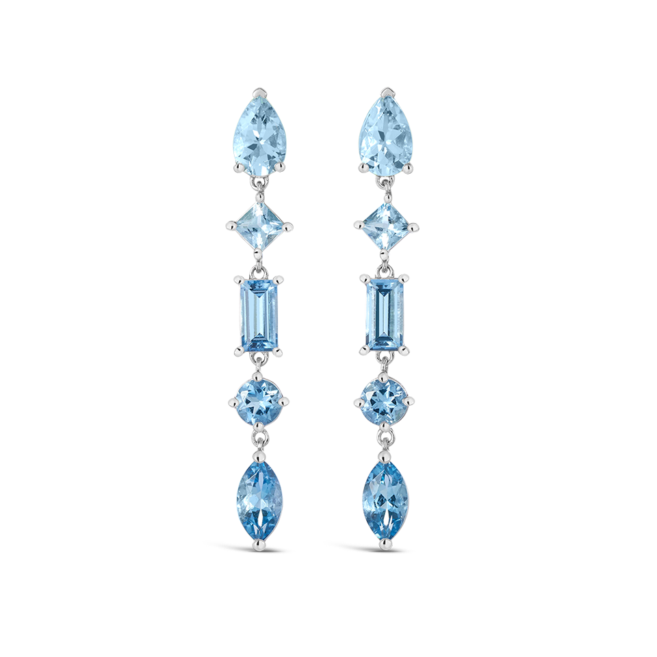 Graduated Aquamarine Drop Earrings in 18ct White Gold Hardy Brothers Jewellers