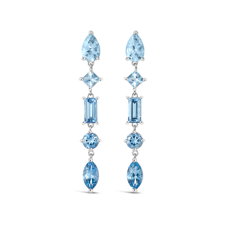 Graduated Aquamarine Drop Earrings in 18ct White Gold Hardy Brothers Jewellers