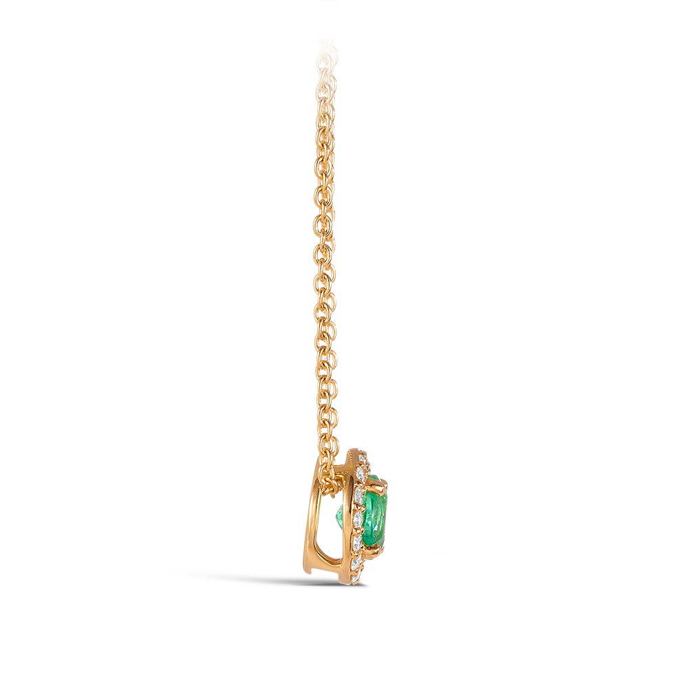 Halo Emerald and Diamond Pendant in 18ct Yellow Gold Hardy Brothers Jewellers