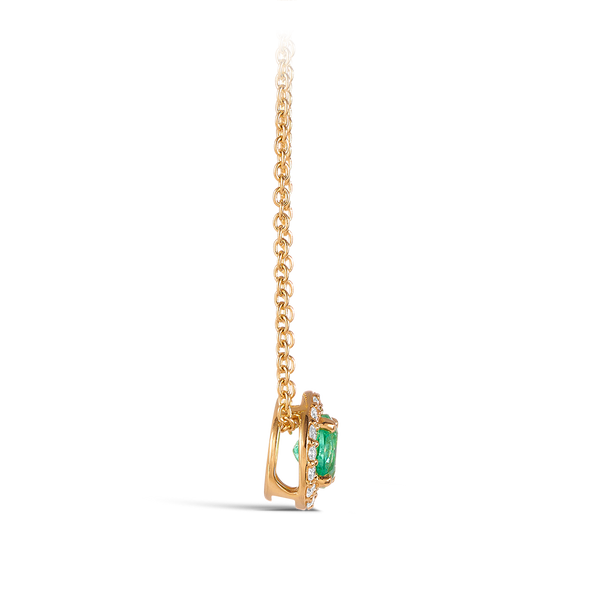 Halo Emerald and Diamond Pendant in 18ct Yellow Gold Hardy Brothers Jewellers