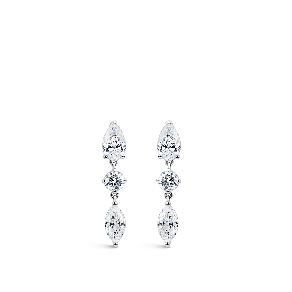 Fancy Cut Diamond Drop Earrings in 18ct White Gold Hardy Brothers Jewellers