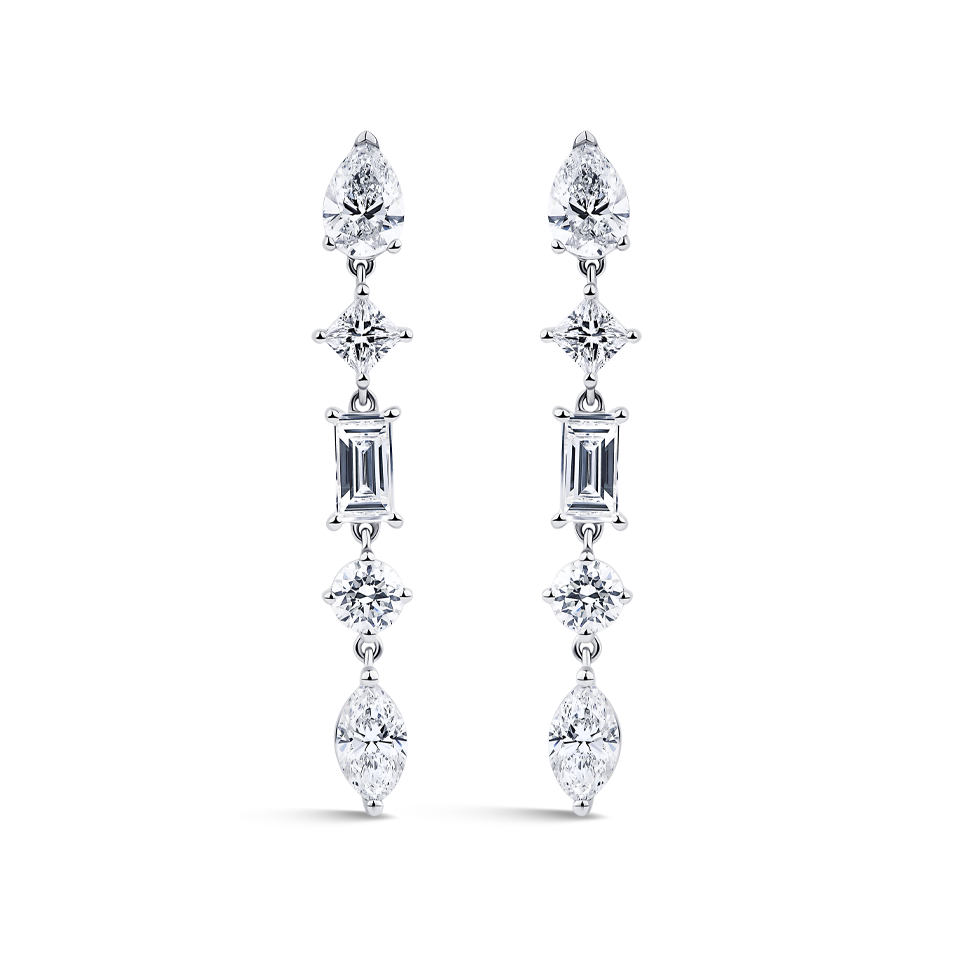 Fancy Cut Diamond Drop Earrings in 18ct White Gold Hardy Brothers Jewellers