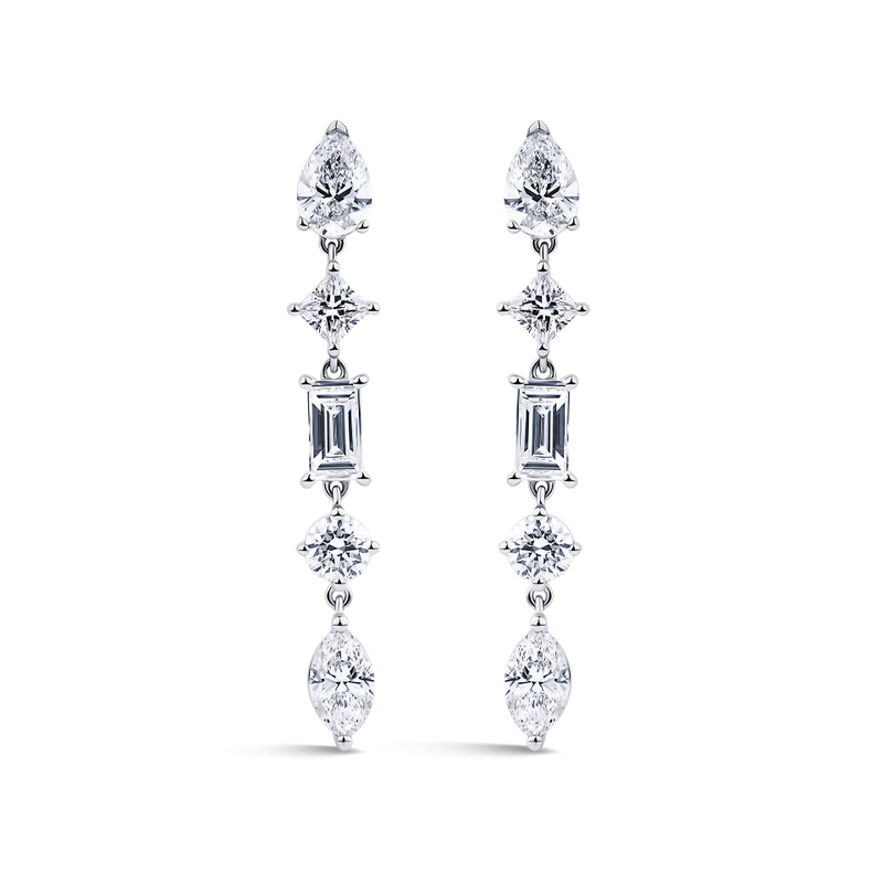 Fancy Cut Diamond Drop Earrings in 18ct White Gold Hardy Brothers Jewellers