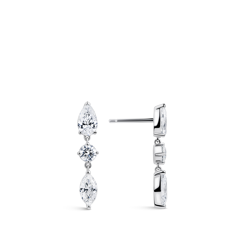 Fancy Cut Diamond Drop Earrings in 18ct White Gold Hardy Brothers Jewellers