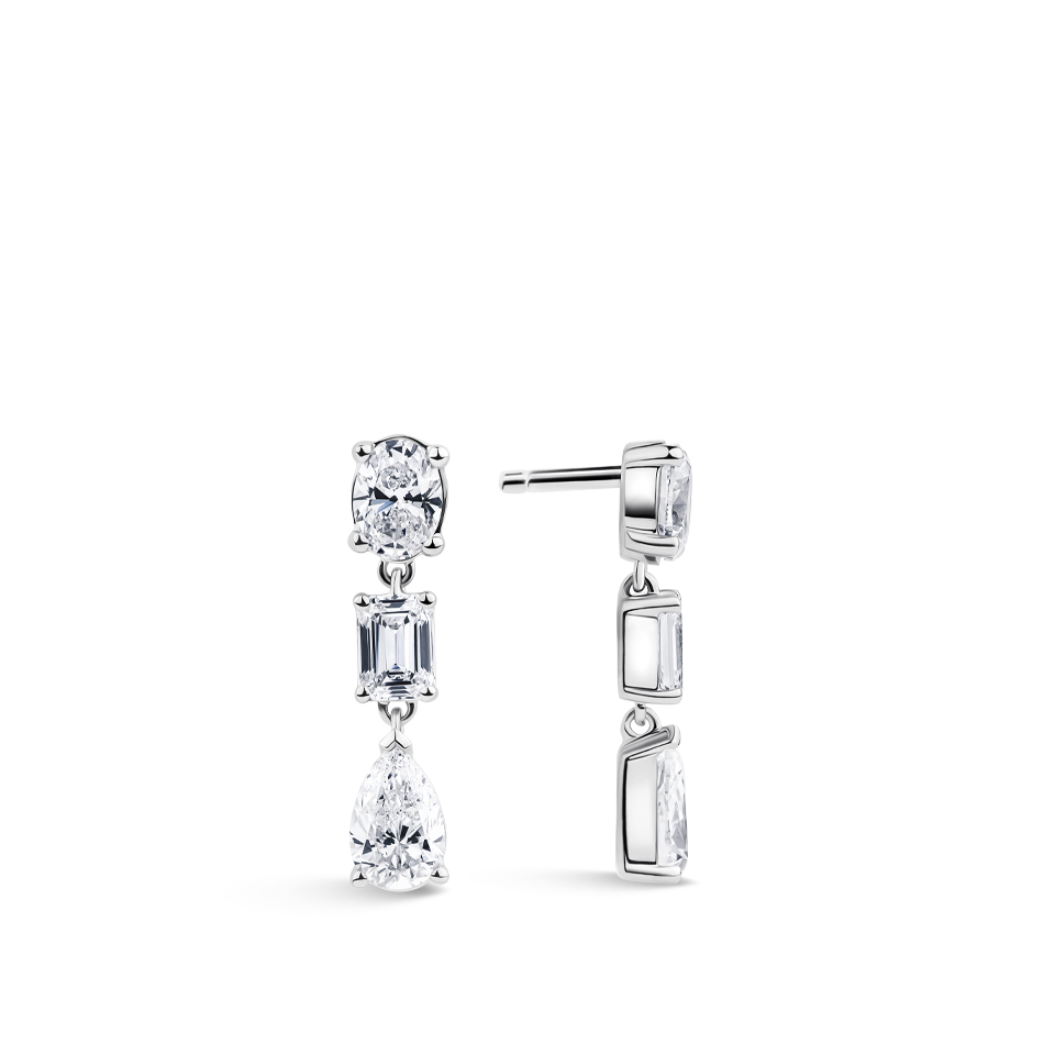Fancy Cut Diamond Drop Earrings in 18ct White Gold Hardy Brothers Jewellers
