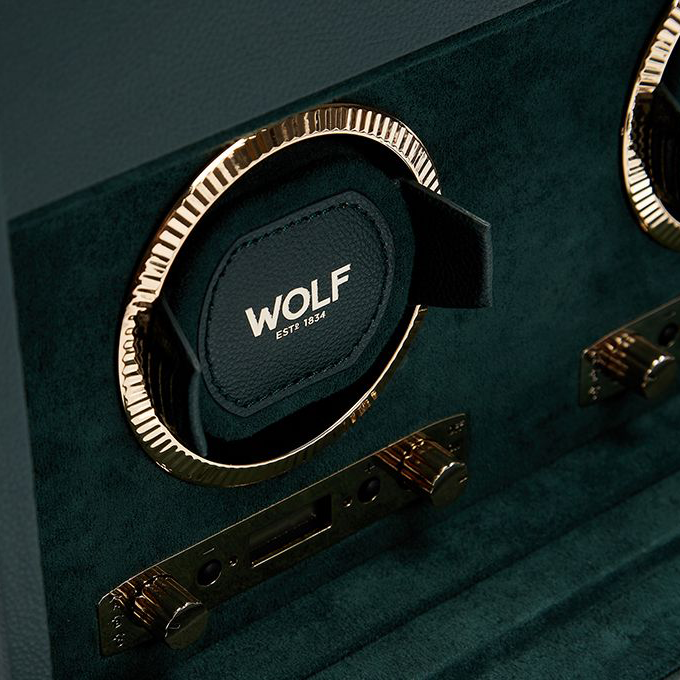 Leather Wolf 1834 British Racing Green Double Watch Winder with Storage Hardy Brothers Jewellers