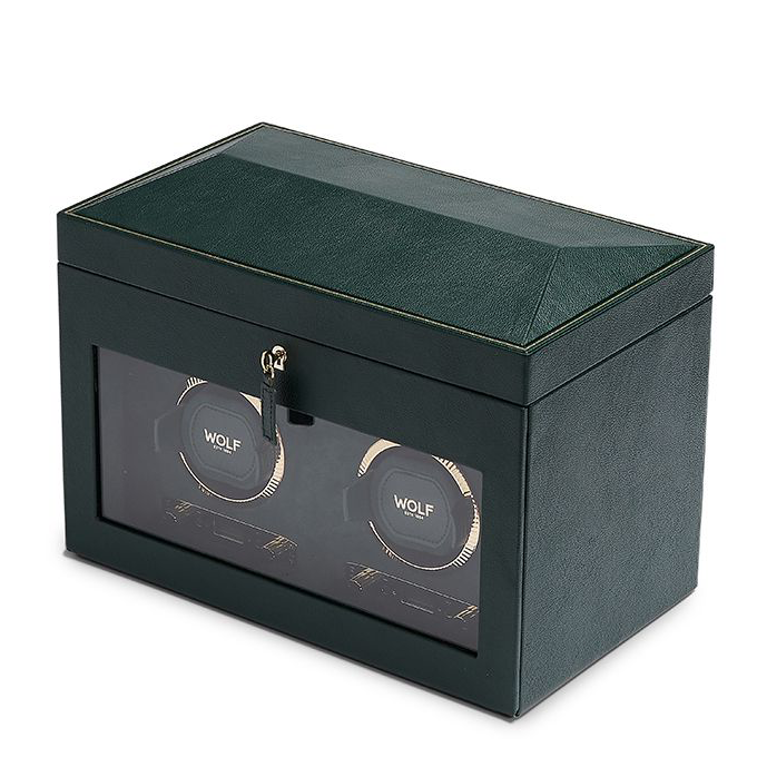 Leather Wolf 1834 British Racing Green Double Watch Winder with Storage Hardy Brothers Jewellers