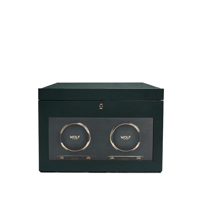Leather Wolf 1834 British Racing Green Double Watch Winder with Storage Hardy Brothers Jewellers