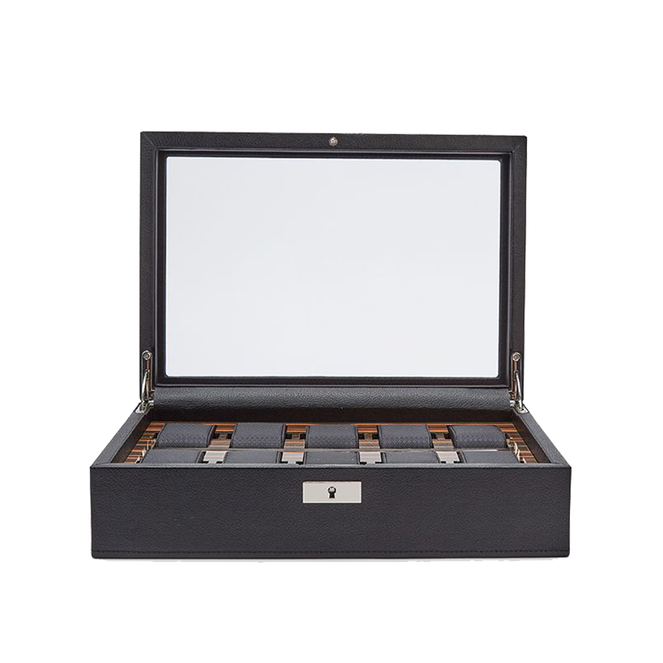 Black Leather Wolf 1834 Roadster 10 Piece Watch Box Hardy Brothers Jewellers