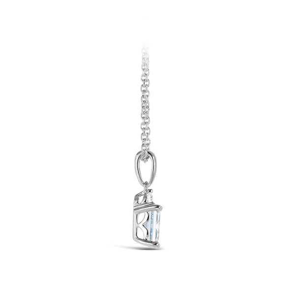 Emerald Cut Aquamarine and Diamond Pendant in 18ct White Gold Hardy Brothers Jewellers