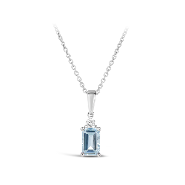Emerald Cut Aquamarine and Diamond Pendant in 18ct White Gold Hardy Brothers Jewellers