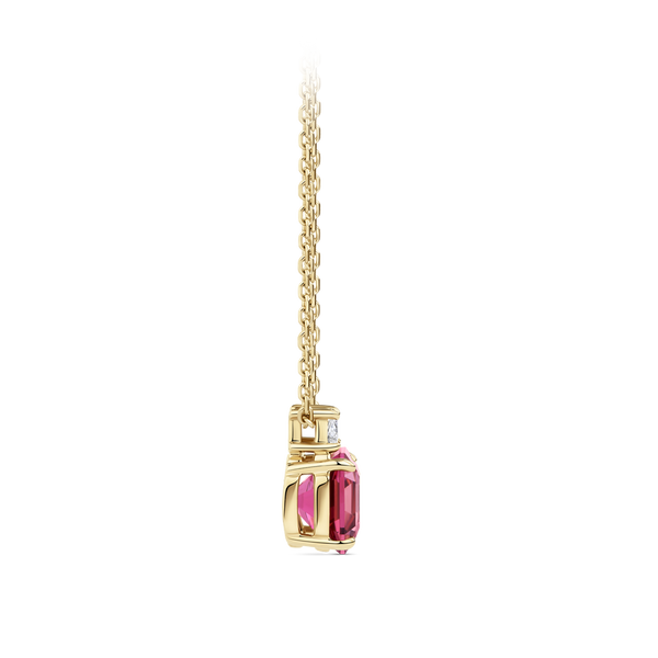 Asscher Cut Raspberry Tourmaline and Diamond Pendant in 18ct Yellow Gold Hardy Brothers Jewellers