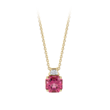 Asscher Cut Raspberry Tourmaline and Diamond Pendant in 18ct Yellow Gold Hardy Brothers Jewellers