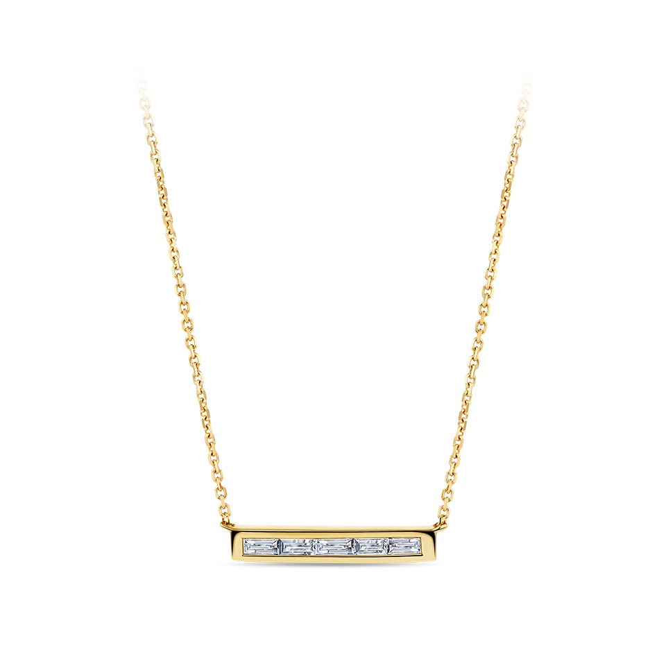 Baguette Cut Diamond Bar Necklace in 18ct Yellow Gold Hardy Brothers Jewellers