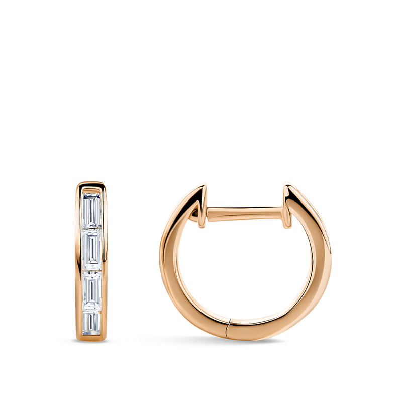 Ear Party Baguette Cut Diamond Huggie Earrings in 18ct Rose Gold Hardy Brothers Jewellers