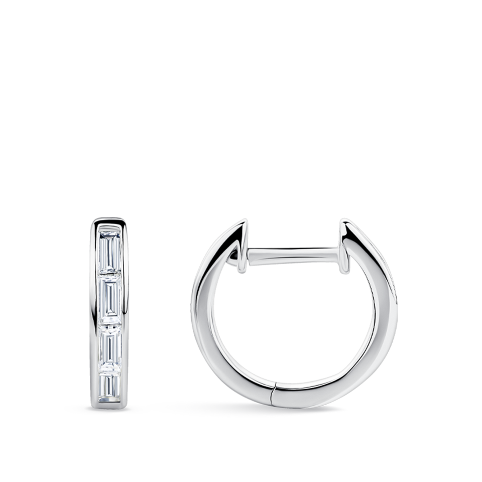 Ear Party Baguette Cut Diamond Huggie Earrings in 18ct White Gold Hardy Brothers Jewellers