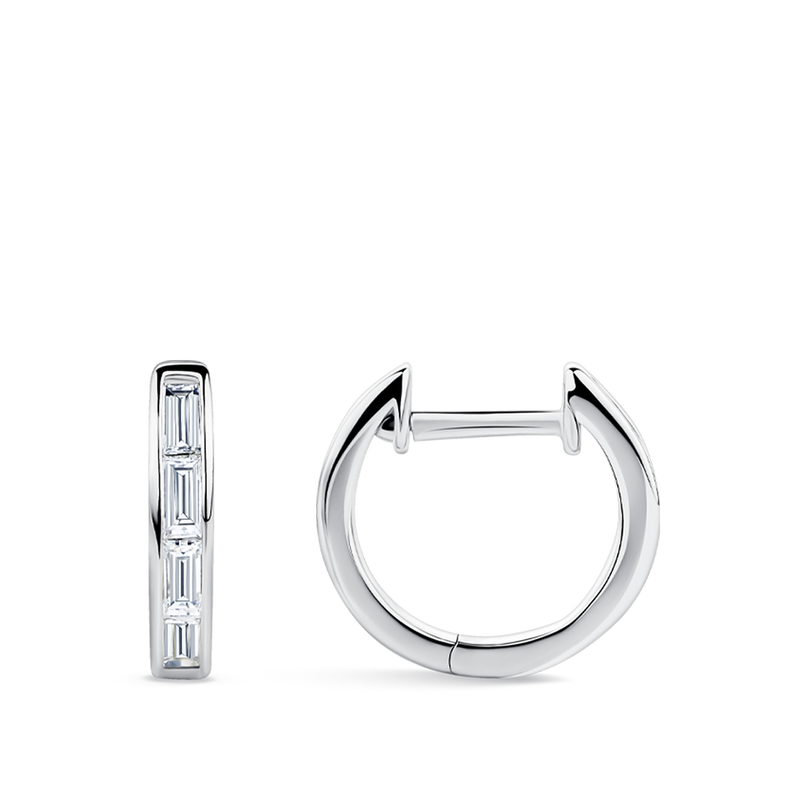 Ear Party Baguette Cut Diamond Huggie Earrings in 18ct White Gold Hardy Brothers Jewellers