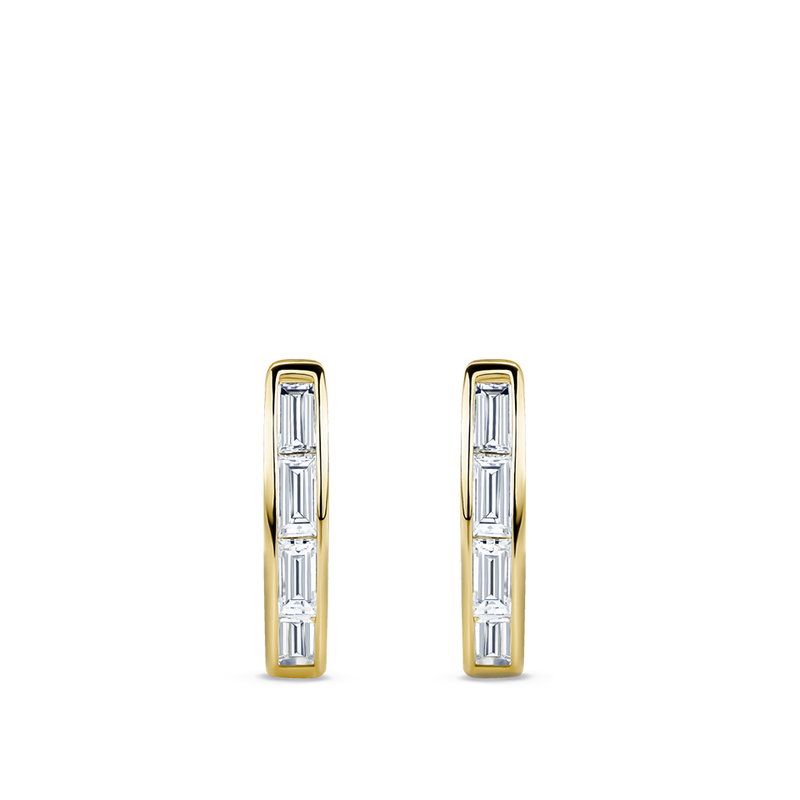 Ear Party Gold Baguette Cut Diamond Huggie Earrings in 18ct Gold Hardy Brothers Jewellers