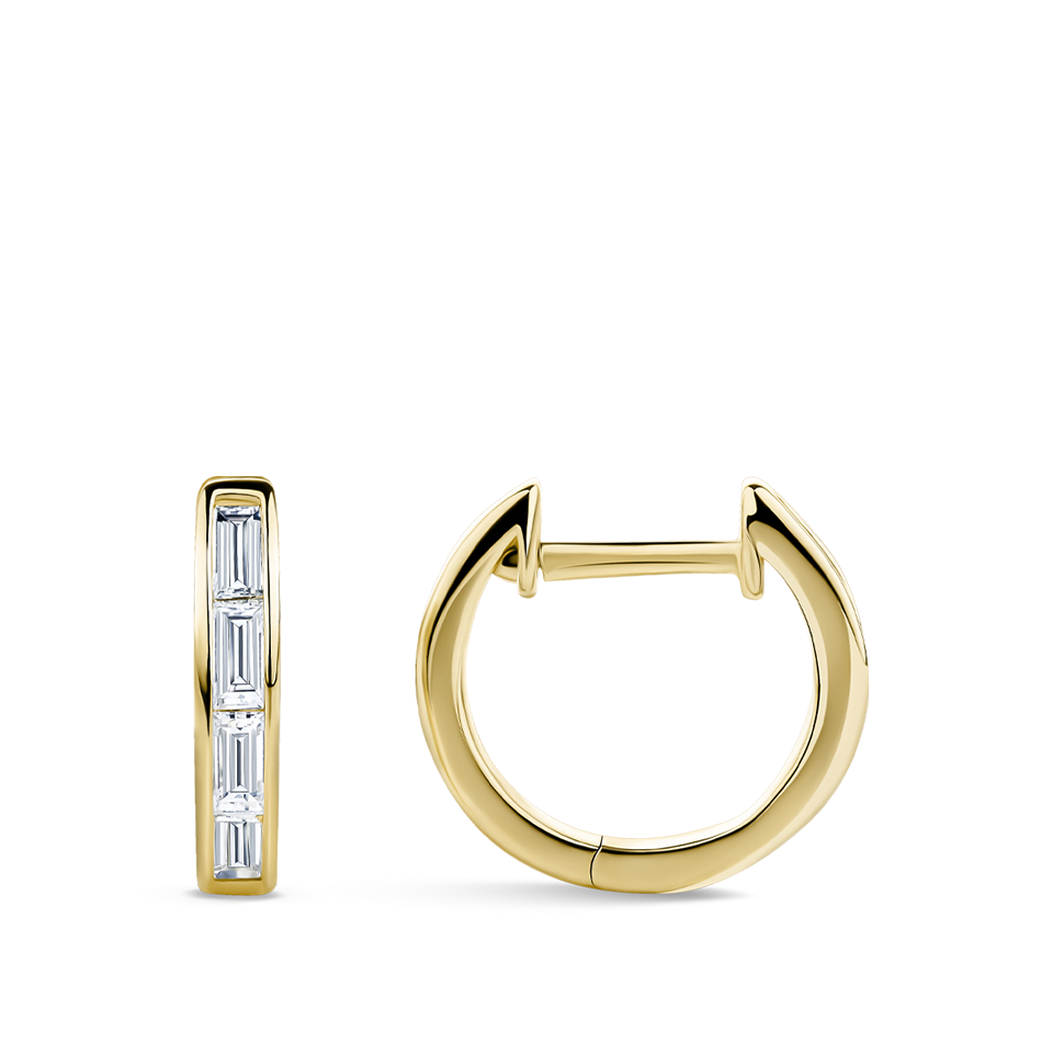 Ear Party Baguette Cut Diamond Huggie Earrings in 18ct Yellow Gold Hardy Brothers Jewellers