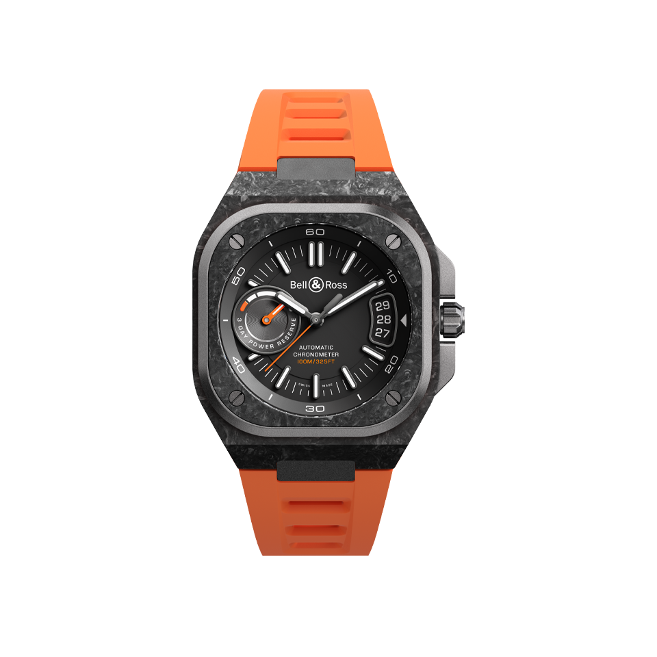 Bell & Ross BR-X5 Carbon Orange Rubber Strap Automatic Watch 41mm BRX5R-BO-TC/SRB Hardy Brothers Jewellers